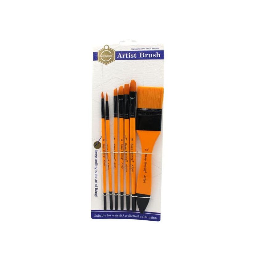 Set de 7 pinceaux plats et ronds